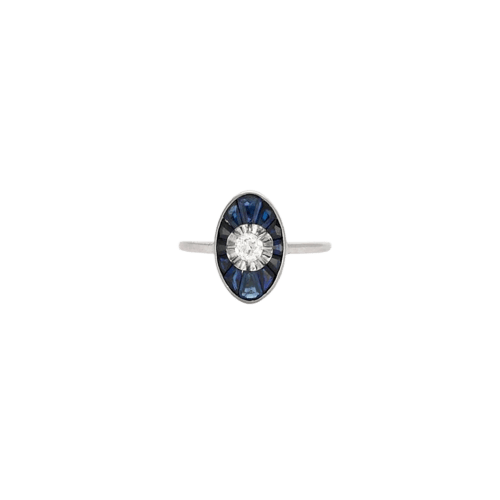 Bague 53 Art déco - Bague en platine 950 saphirs et diamant 58 Facettes