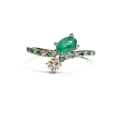 Bague 50 Mauboussin Toi et Moi - Bague en or blanc avec diamants et émeraudes 58 Facettes Mau