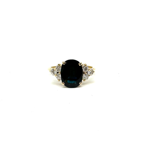 Bague 54 Bague en or jaune 750, saphir ovale et diamants 58 Facettes Z1351393
