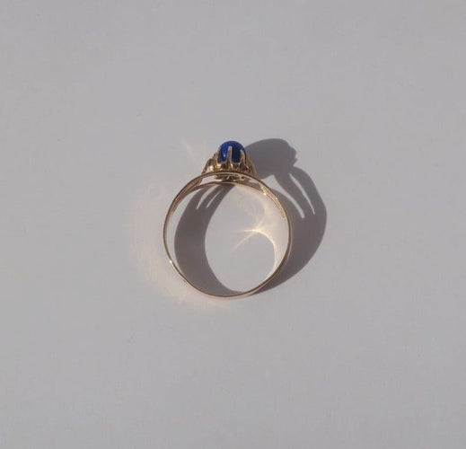 Bague 54.5 Bague solitaire XIXe siècle en or rose 18 carats au lapis-lazuli 58 Facettes Bague