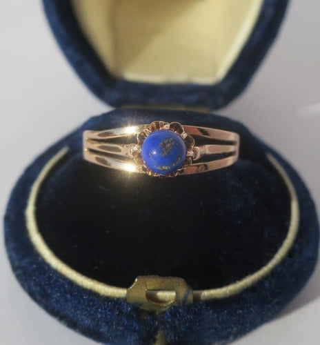 Bague 54.5 Bague solitaire XIXe siècle en or rose 18 carats au lapis-lazuli 58 Facettes Bague