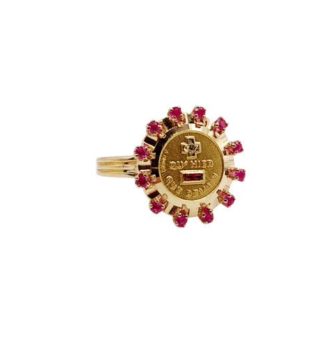 Bague 55 Augis Médaille d'amour - Bague en or rose 18 k rubis et diamant 58 Facettes A06803