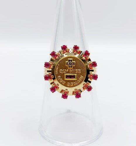 Bague 55 Augis Médaille d'amour - Bague en or rose 18 k rubis et diamant 58 Facettes A06803