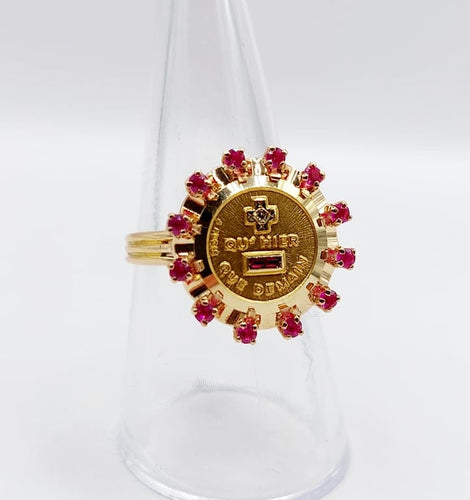 Bague 55 Augis Médaille d'amour - Bague en or rose 18 k rubis et diamant 58 Facettes A06803