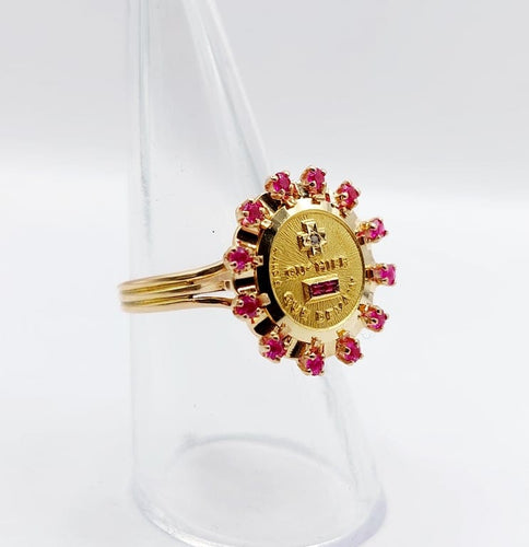 Bague 55 Augis Médaille d'amour - Bague en or rose 18 k rubis et diamant 58 Facettes A06803