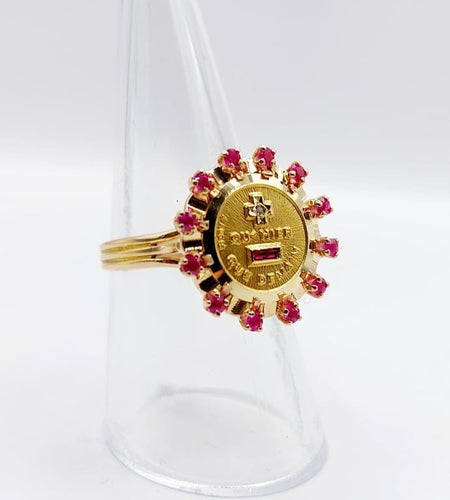 Bague 55 Augis Médaille d'amour - Bague en or rose 18 k rubis et diamant 58 Facettes A06803