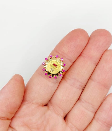 Bague 55 Augis Médaille d'amour - Bague en or rose 18 k rubis et diamant 58 Facettes A06803