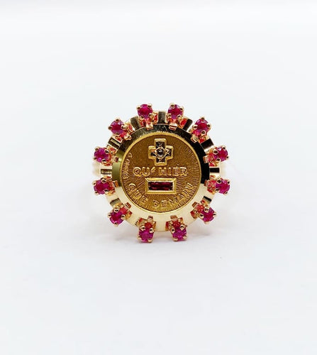 Bague 55 Augis Médaille d'amour - Bague en or rose 18 k rubis et diamant 58 Facettes A06803