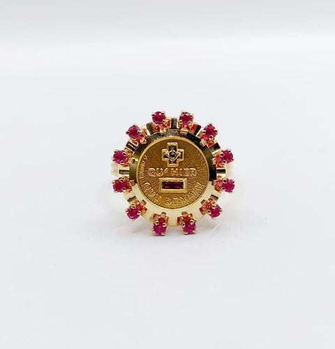 Bague 55 Augis Médaille d'amour - Bague en or rose 18 k rubis et diamant 58 Facettes A06803