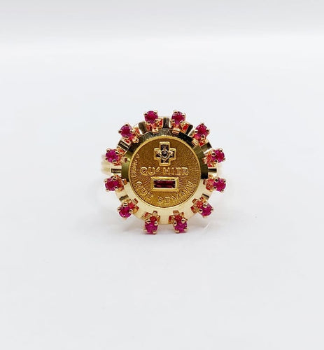 Bague 55 Augis Médaille d'amour - Bague en or rose 18 k rubis et diamant 58 Facettes A06803
