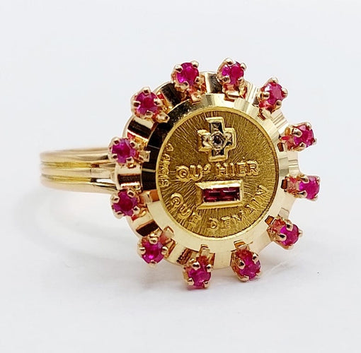Bague 55 Augis Médaille d'amour - Bague en or rose 18 k rubis et diamant 58 Facettes A06803