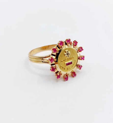Bague 55 Augis Médaille d'amour - Bague en or rose 18 k rubis et diamant 58 Facettes A06803