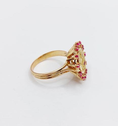 Bague 55 Augis Médaille d'amour - Bague en or rose 18 k rubis et diamant 58 Facettes A06803