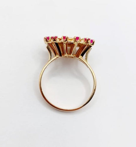 Bague 55 Augis Médaille d'amour - Bague en or rose 18 k rubis et diamant 58 Facettes A06803