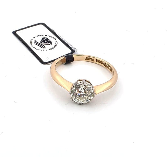 Bague 57 Bague solitaire en or jaune 18 ct et platine avec diamant old mine 58 Facettes 2054 M SHD 13/26