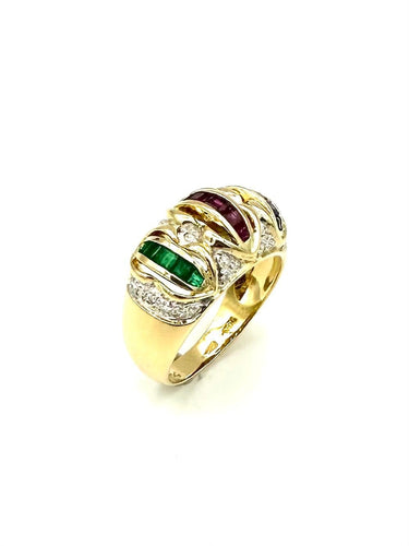 Bague 56 Tutti Frutti - Bague jonc en or jaune 18K, diamants et pierres 58 Facettes BG DIV