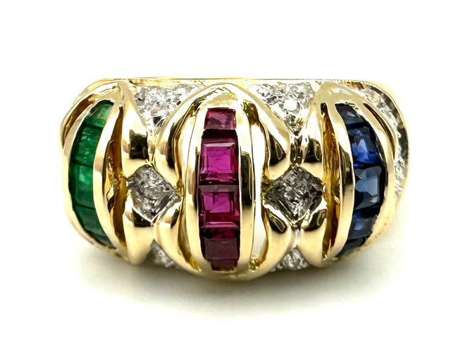 Bague 56 Tutti Frutti - Bague jonc en or jaune 18K, diamants et pierres 58 Facettes BG DIV