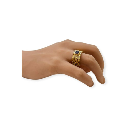 Bague 60 Bague maillon articulé en or jaune 750 avec saphir carré 58 Facettes 330092901
