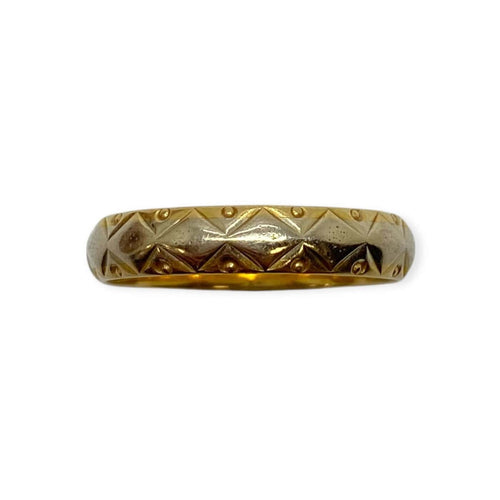 Bague 56 Alliance gravée motifs géométriques en or jaune et blanc 18K 58 Facettes 330092441