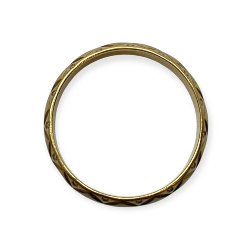 Bague 56 Alliance gravée motifs géométriques en or jaune et blanc 18K 58 Facettes 330092441