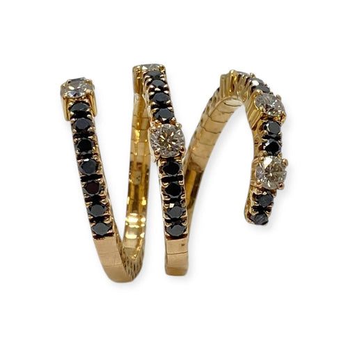 Bague 56 Bague serpentin en or jaune 750 sertie de diamants blancs et noirs 58 Facettes 330091378