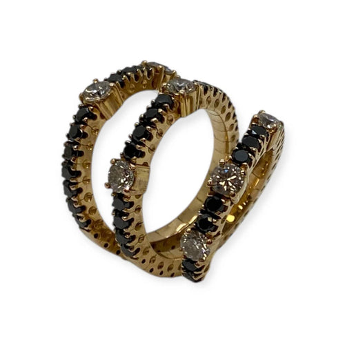 Bague 56 Bague serpentin en or jaune 750 sertie de diamants blancs et noirs 58 Facettes 330091378