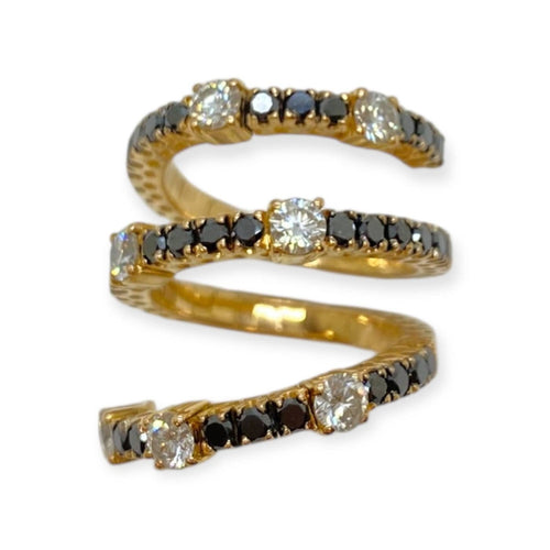 Bague 56 Bague serpentin en or jaune 750 sertie de diamants blancs et noirs 58 Facettes 330091378