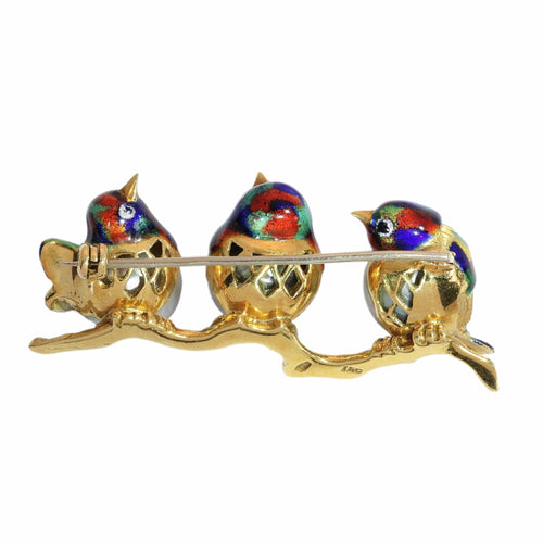 Broche Broche vintage italienne en forme d'oiseau, ornée d'émail et de perles baroques, en or 18 carats. 58 Facettes 26069-0303