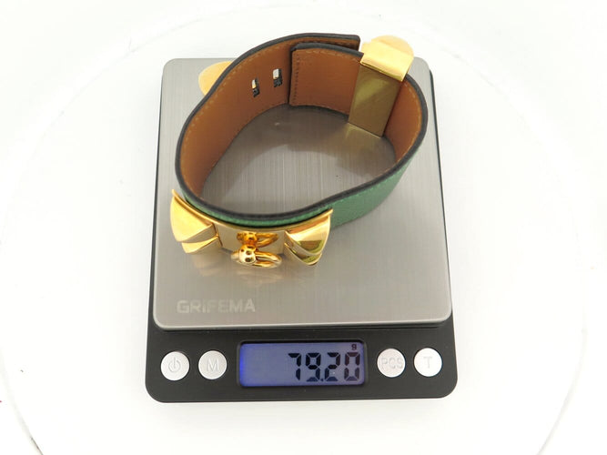 Bracelet Hermès Collier de Chien Médor - Bracelet en cuir Epsom vert 58 Facettes 273702