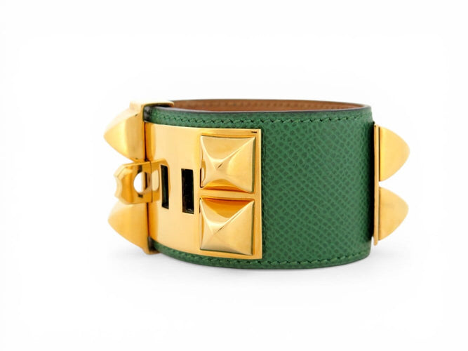 Bracelet Hermès Collier de Chien Médor - Bracelet en cuir Epsom vert 58 Facettes 273702