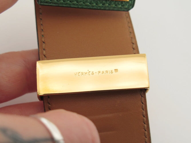 Bracelet Hermès Collier de Chien Médor - Bracelet en cuir Epsom vert 58 Facettes 273702