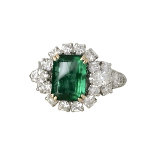 Bague 53 Bague en or blanc et jaune 18K avec émeraude et diamants 58 Facettes 243