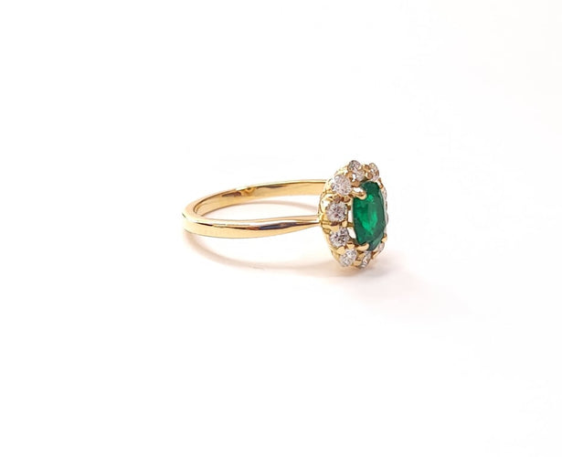 Bague 55 Bague marguerite en or jaune 18K avec émeraude et diamants 58 Facettes BAG.MARGT.E.PONT-66