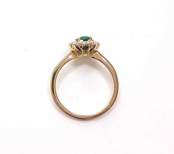 Bague 55 Bague marguerite en or jaune 18K avec émeraude et diamants 58 Facettes BAG.MARGT.E.PONT-66