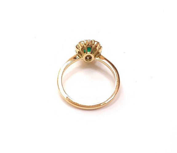 Bague 55 Bague marguerite en or jaune 18K avec émeraude et diamants 58 Facettes BAG.MARGT.E.PONT-66