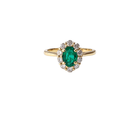 Bague 55 Bague marguerite entourage émeraude et diamants en or jaune 18K 58 Facettes BAG.MARGT.E.FIL-FA.70