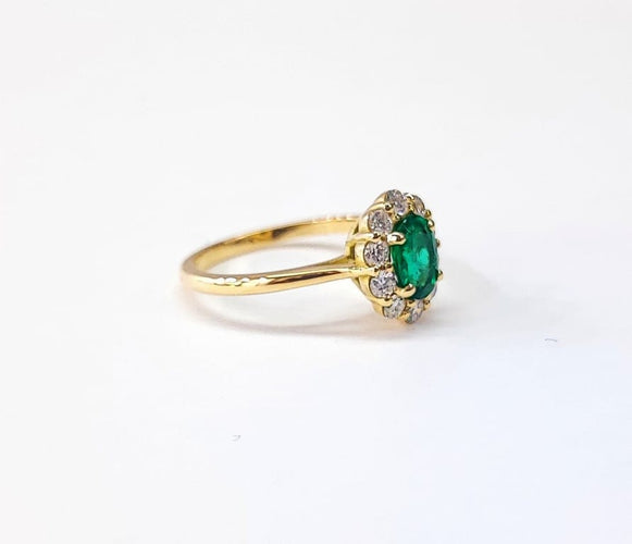 Bague 55 Bague marguerite entourage émeraude et diamants en or jaune 18K 58 Facettes BAG.MARGT.E.FIL-FA.70