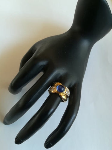 Bague 49 Bague jonc croisée en or jaune avec saphir et diamants 58 Facettes 01350
