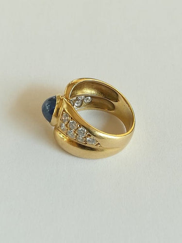 Bague 49 Bague jonc croisée en or jaune avec saphir et diamants 58 Facettes 01350