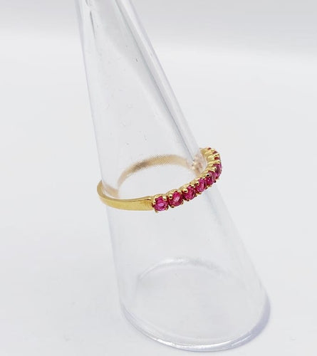 Bague 52 Demi-alliance vintage - Bague en or jaune 18k et rubis 58 Facettes A06819