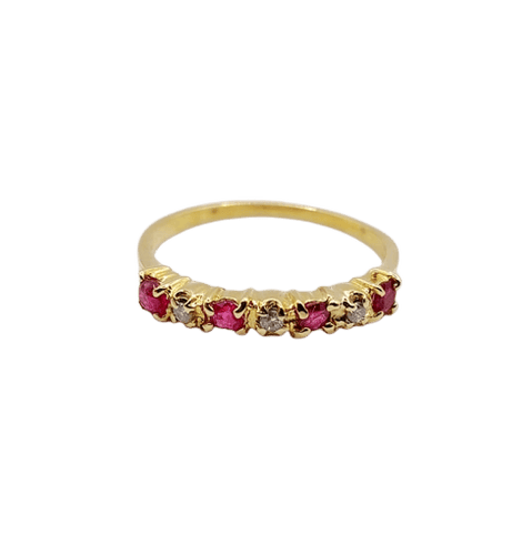 Bague 50 Demi-alliance vintage - Bague en or jaune 18k, rubis et diamants 58 Facettes A06820