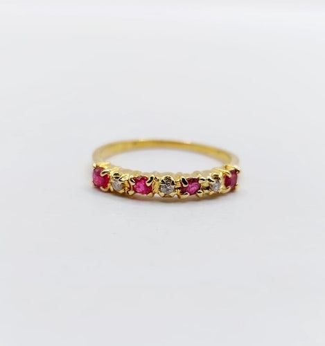 Bague 50 Demi-alliance vintage - Bague en or jaune 18k, rubis et diamants 58 Facettes A06820