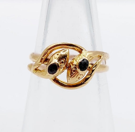 Bague 51 Bague serpent antique en or rose 18k avec verres rouges et verts 58 Facettes A06821