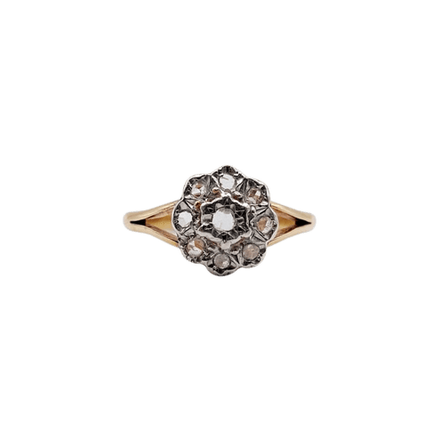 Bague 54.5 Bague marguerite antique en or 18k et platine, diamants taille rose 58 Facettes A06827