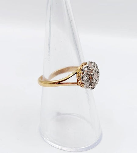 Bague 54.5 Bague marguerite antique en or 18k et platine, diamants taille rose 58 Facettes A06827