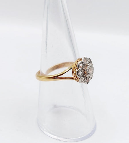 Bague 54.5 Bague marguerite antique en or 18k et platine, diamants taille rose 58 Facettes A06827