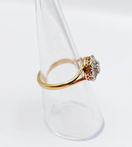 Bague 54.5 Bague marguerite antique en or 18k et platine, diamants taille rose 58 Facettes A06827