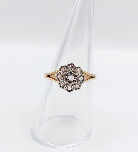 Bague 54.5 Bague marguerite antique en or 18k et platine, diamants taille rose 58 Facettes A06827