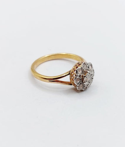 Bague 54.5 Bague marguerite antique en or 18k et platine, diamants taille rose 58 Facettes A06827