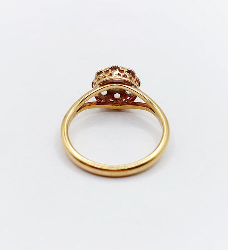 Bague 54.5 Bague marguerite antique en or 18k et platine, diamants taille rose 58 Facettes A06827